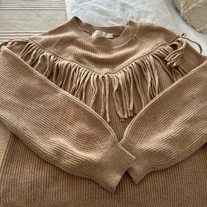 LOFT Fringed Camel Sweater